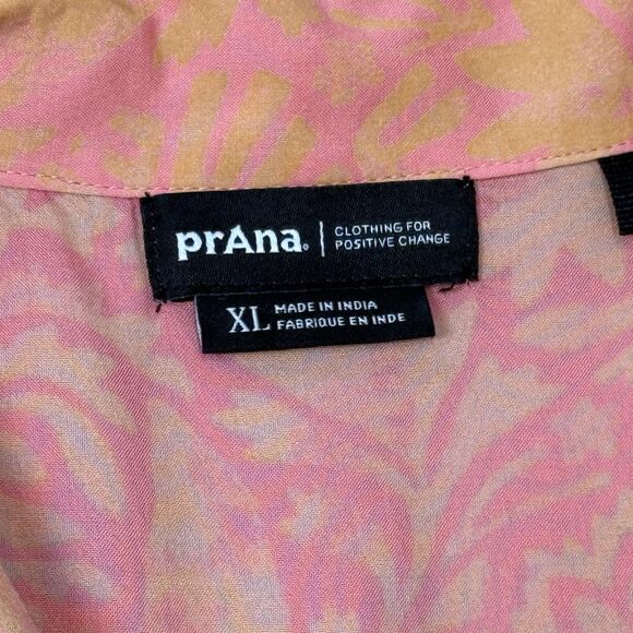 Prana Iguala Camp Shirt Womens Size XL Rayon Flowy Cropped Orange Tropical - Picture 9 of 11